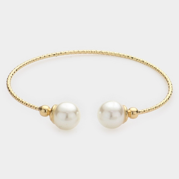 iFashionBox Jewelry - Cream Pearl Tip Style Cuff Bracelet Bangle Metal Accessory